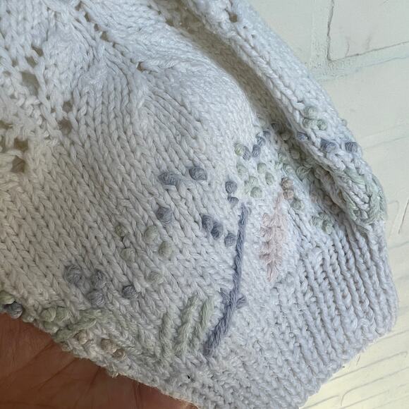 Needleworks 1989 80's Vintage Cotton Embroidered Short Sleeve Sweater- sz S - Picture 4 of 7